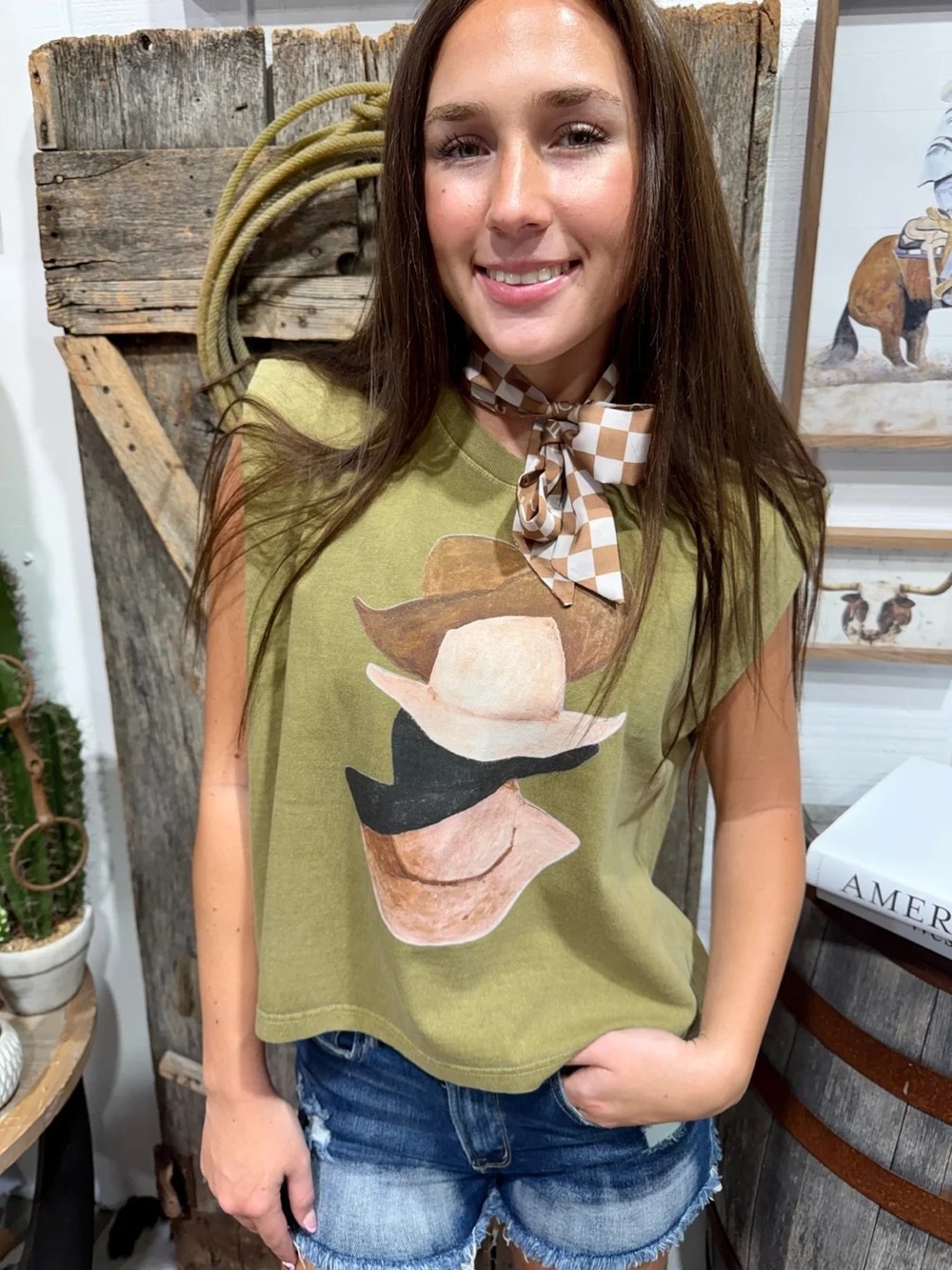 Barbwire & Bougie Boutique Tres Cowboy Hat Muscle Tank